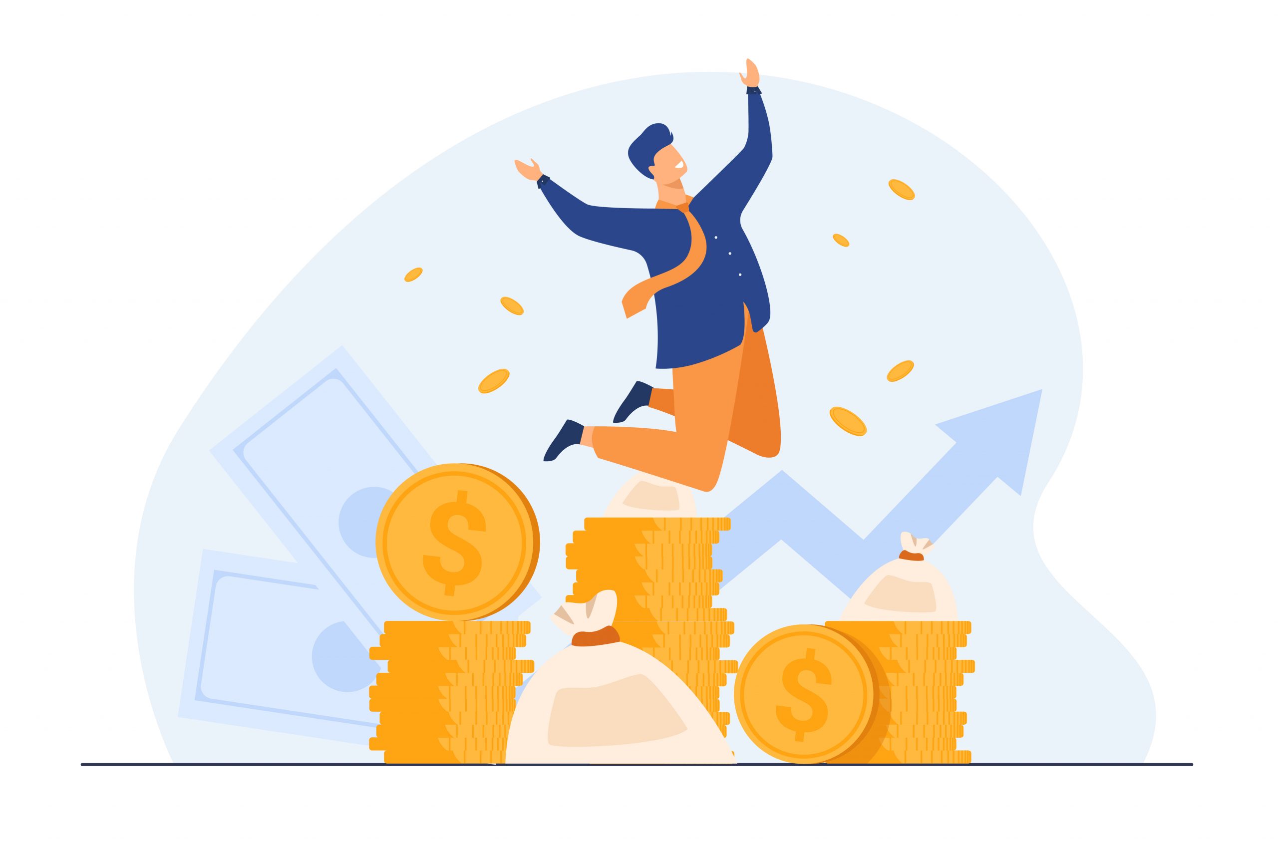 Happy rich banker celebrating income growth